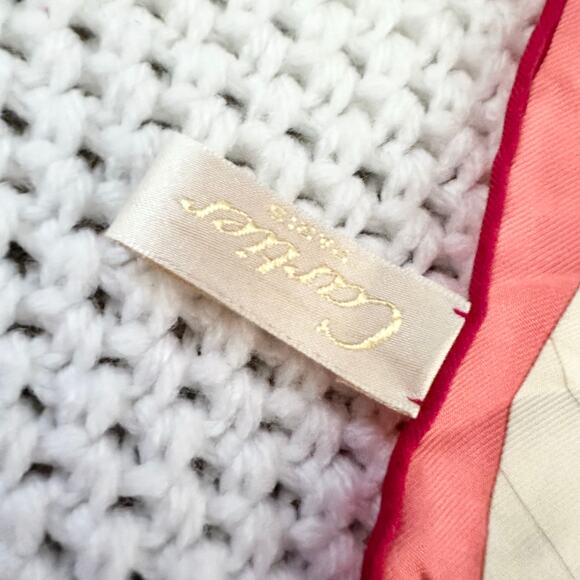 Cartier Pink Purple Ivory Geometric Skyline Cityscape Spellout Silk Square Scarf - Picture 3 of 12